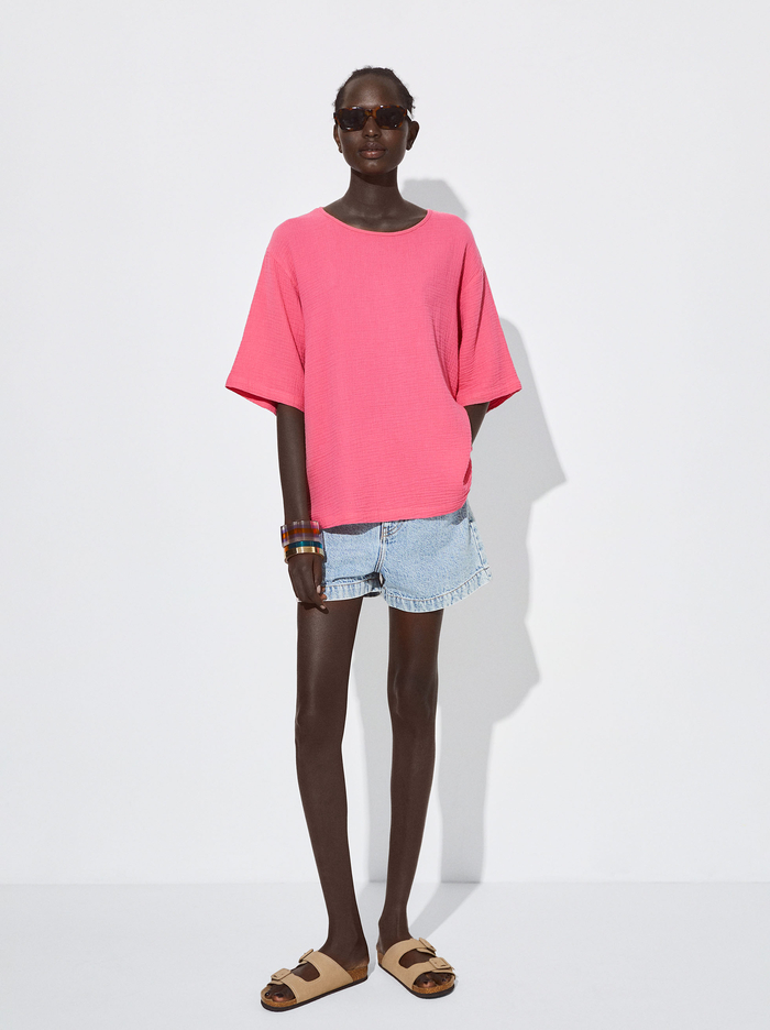 Parfois Bavlnene Textured T-Shirts Damske Ruzove | Slovensko-HPZV89470