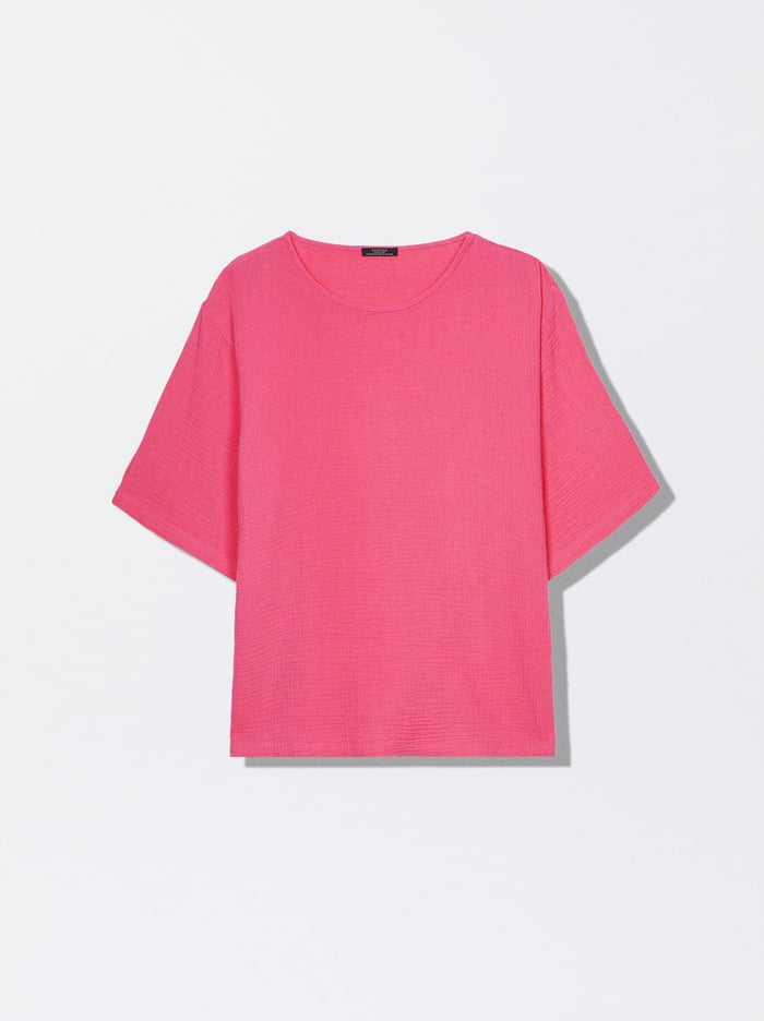 Parfois Bavlnene Textured T-Shirts Damske Ruzove | Slovensko-HPZV89470