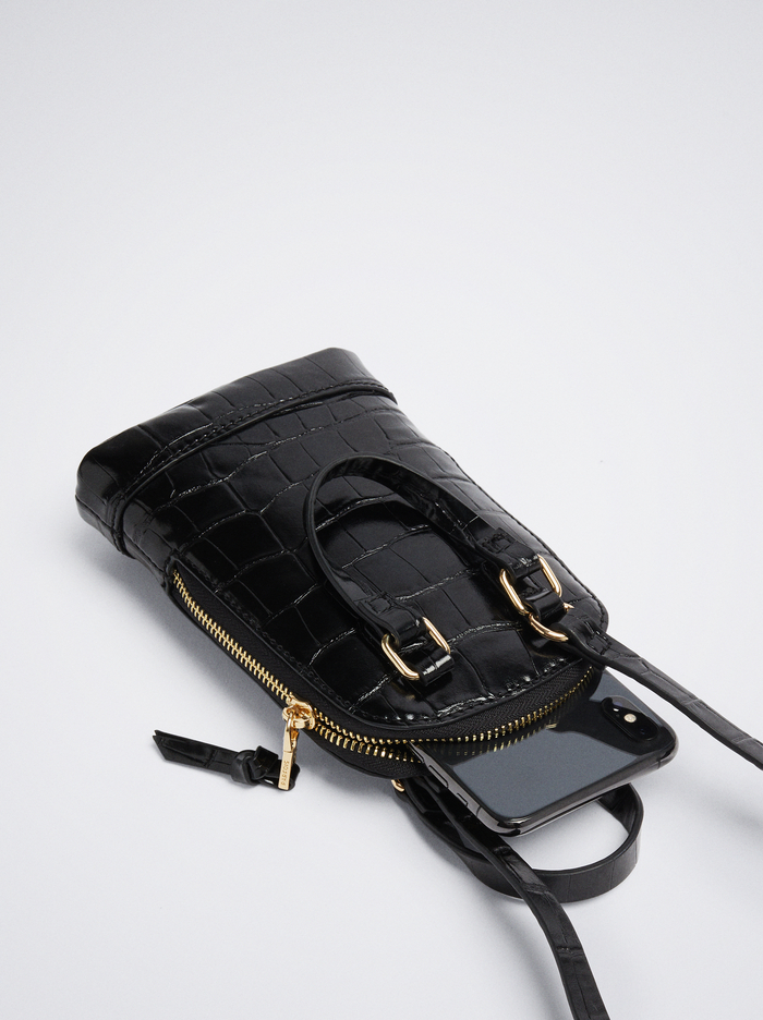 Parfois Embossed Animal Print Taska Na Mobil Damske Čierne | Slovensko-TYHQ38546