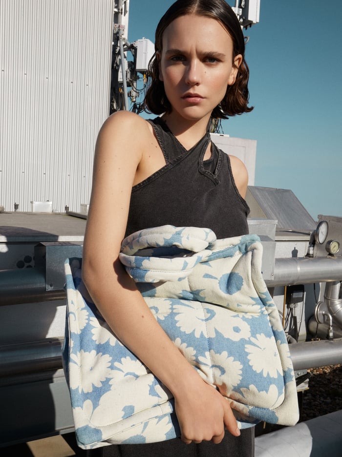 Parfois Floral Print Denim Prenosná Taška Damske Modre | Slovensko-RAQW52174