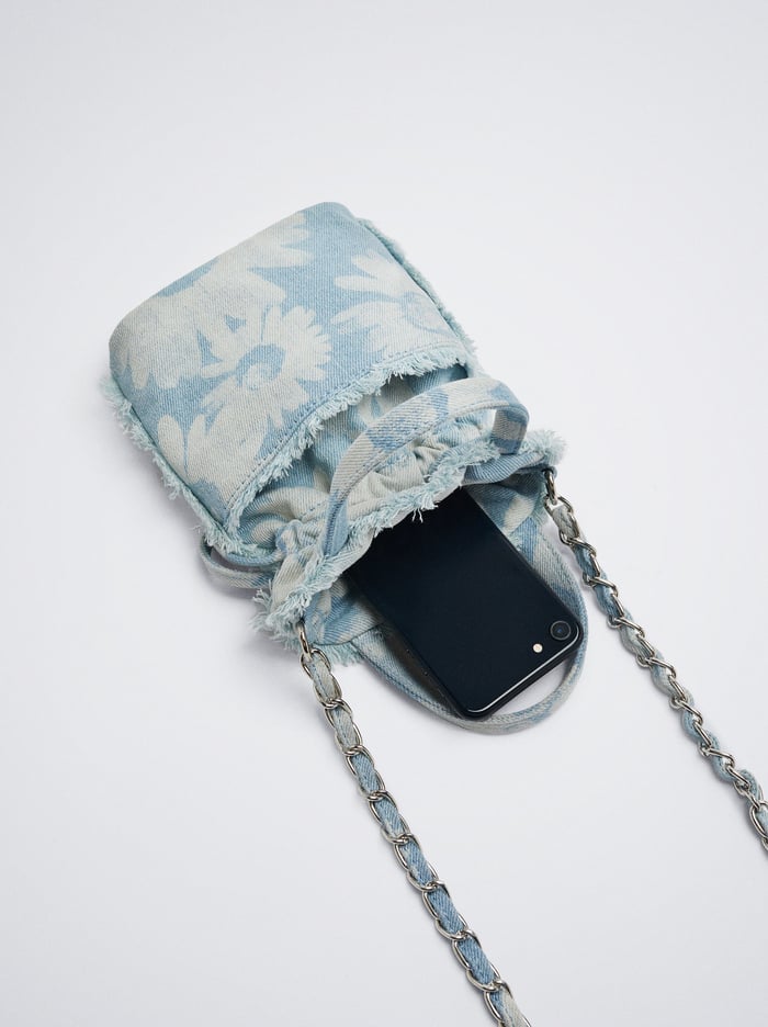 Parfois Flower Print Denim Phone Taska Na Mobil Damske Modre | Slovensko-FWIV24568