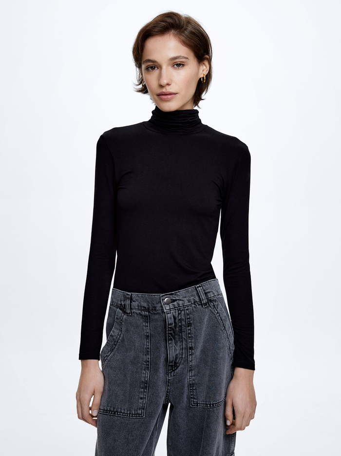 Parfois Long Sleeve High-Neck T-Shirts Damske Čierne | Slovensko-IHBS48167