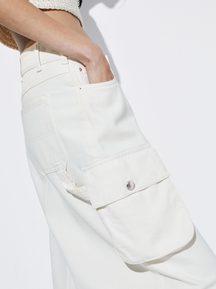Parfois Midi Denim Cargo Sukne Damske Biele | Slovensko-HOBW82195