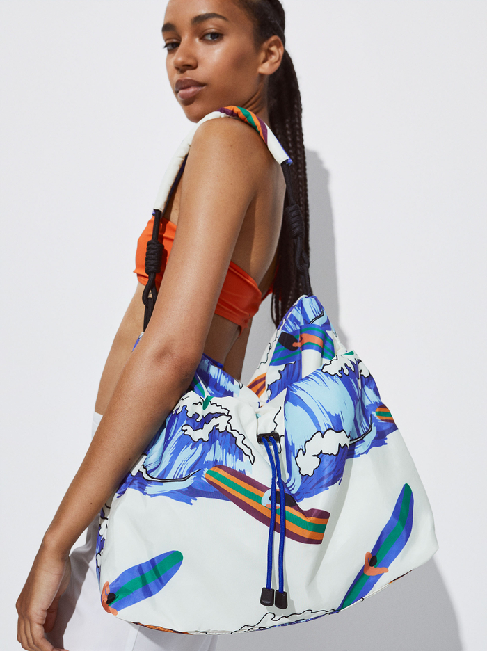 Parfois Nylon Printed Taška Cez Rameno Damske Biele Modre | Slovensko-DTNF98734