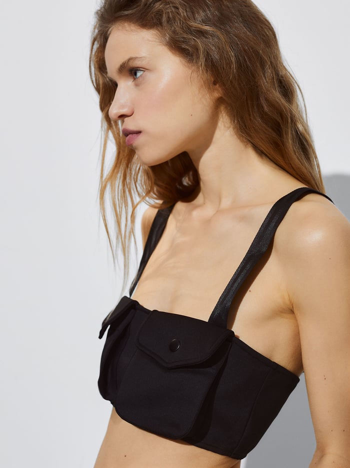 Parfois Online Exclusive - Crop With Pockets Topy Damske Čierne | Slovensko-JKPU81629