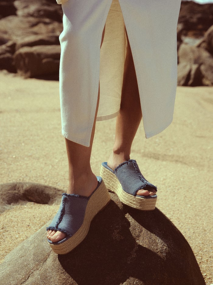 Parfois Online Exclusive - Denim Wedge Sandále Damske Modre | Slovensko-VXED58364