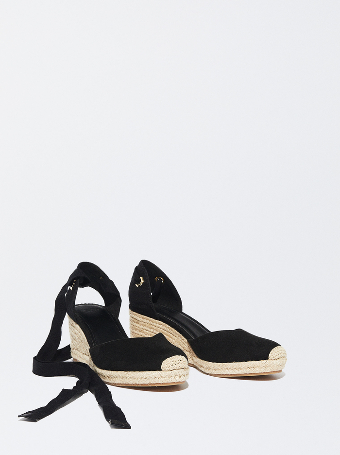 Parfois Online Exclusive - Jute Wedge Sandále Damske Čierne | Slovensko-IFYW04578