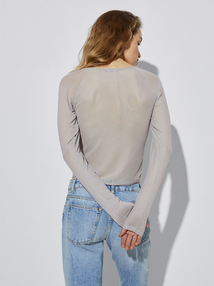 Parfois Online Exclusive - Long Sleeve Mesh Topy Damske Siva | Slovensko-PKYT93680