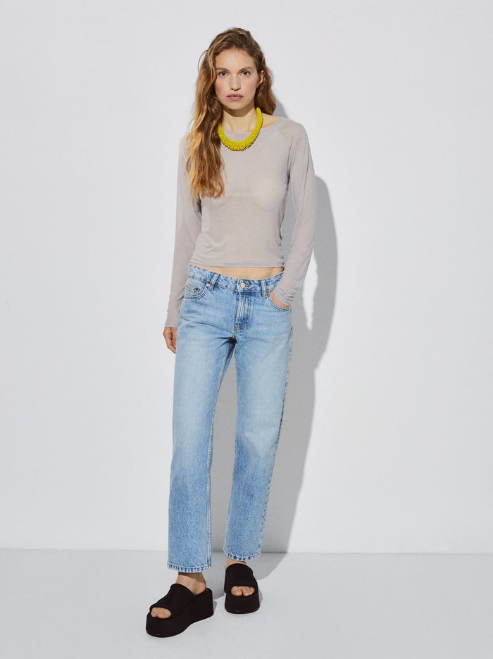 Parfois Online Exclusive - Long Sleeve Mesh Topy Damske Siva | Slovensko-PKYT93680