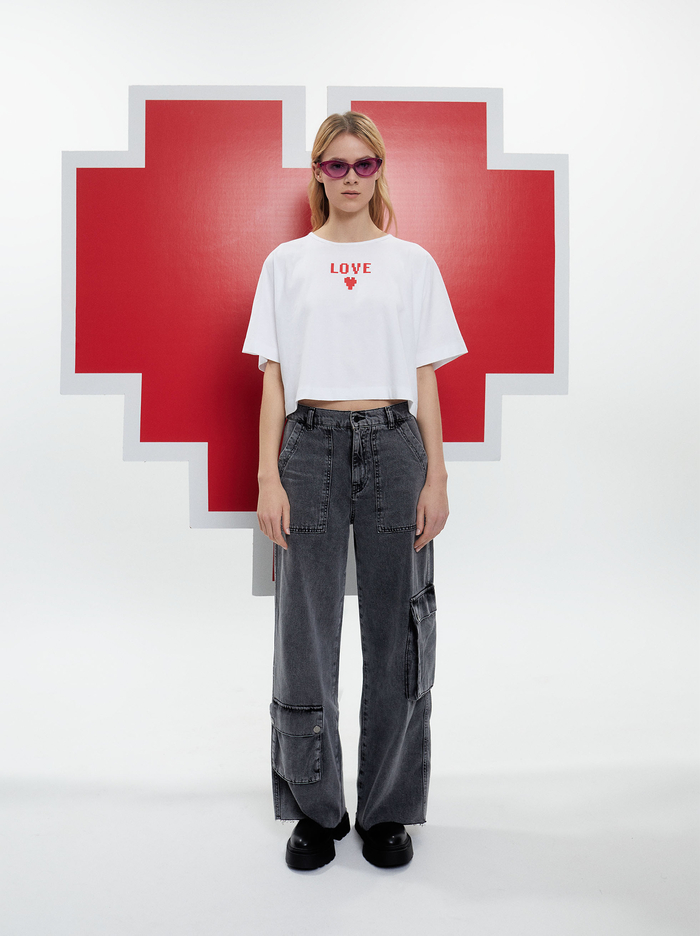 Parfois Online Exclusive - Love Cropped T-Shirts Damske Biele | Slovensko-YDGO20176