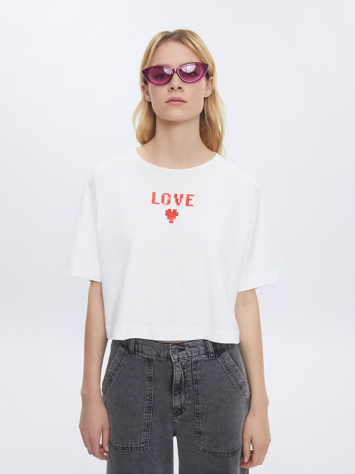 Parfois Online Exclusive - Love Cropped T-Shirts Damske Biele | Slovensko-YDGO20176