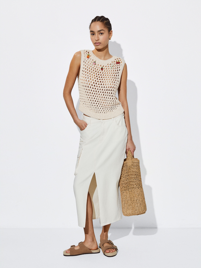 Parfois Open Knit With Appliqués Topy Damske Béžové | Slovensko-MPKA70164