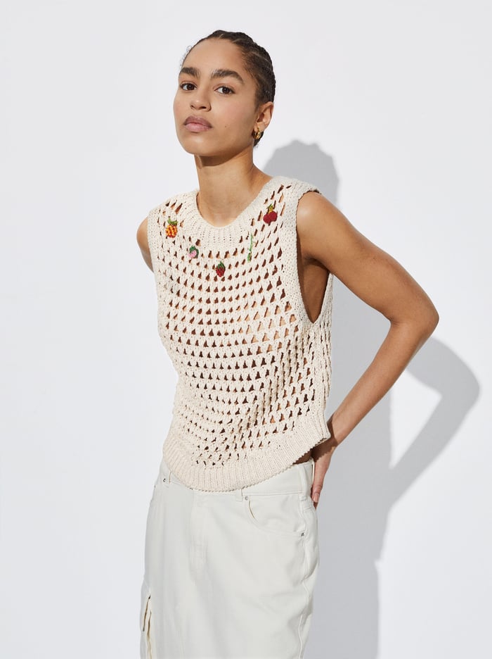 Parfois Open Knit With Appliqués Topy Damske Béžové | Slovensko-MPKA70164