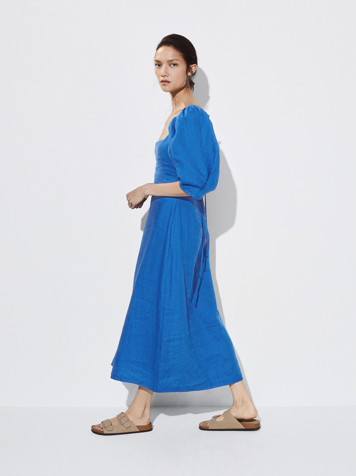 Parfois Puff Sleeve Linen Saty Damske Modre | Slovensko-KFWY15248