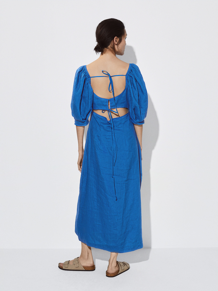 Parfois Puff Sleeve Linen Saty Damske Modre | Slovensko-KFWY15248