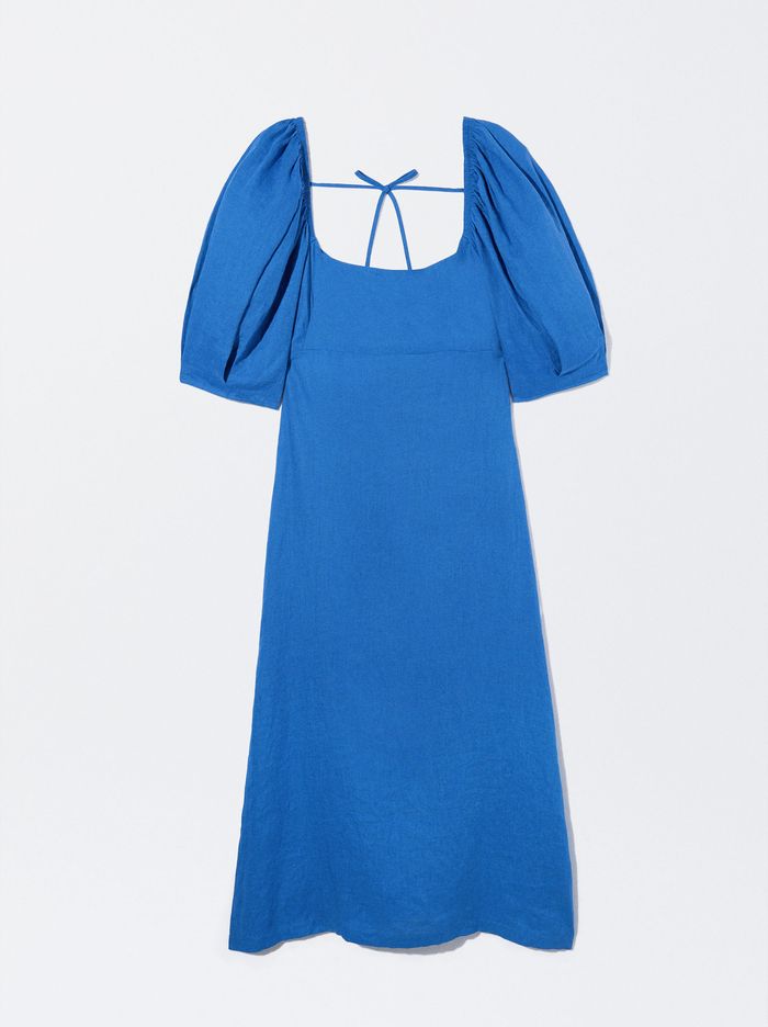 Parfois Puff Sleeve Linen Saty Damske Modre | Slovensko-KFWY15248