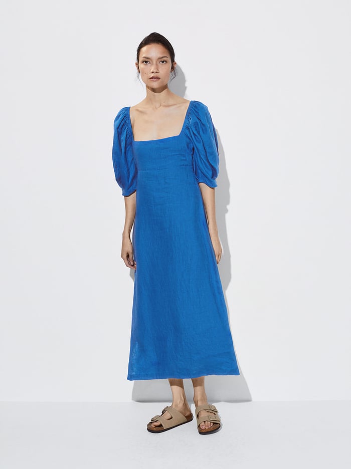 Parfois Puff Sleeve Linen Saty Damske Modre | Slovensko-KFWY15248