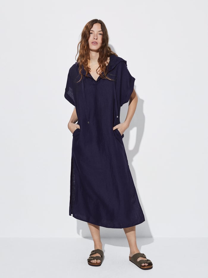 Parfois S Kapucňou Linen Saty Damske Modre | Slovensko-XGNP84517