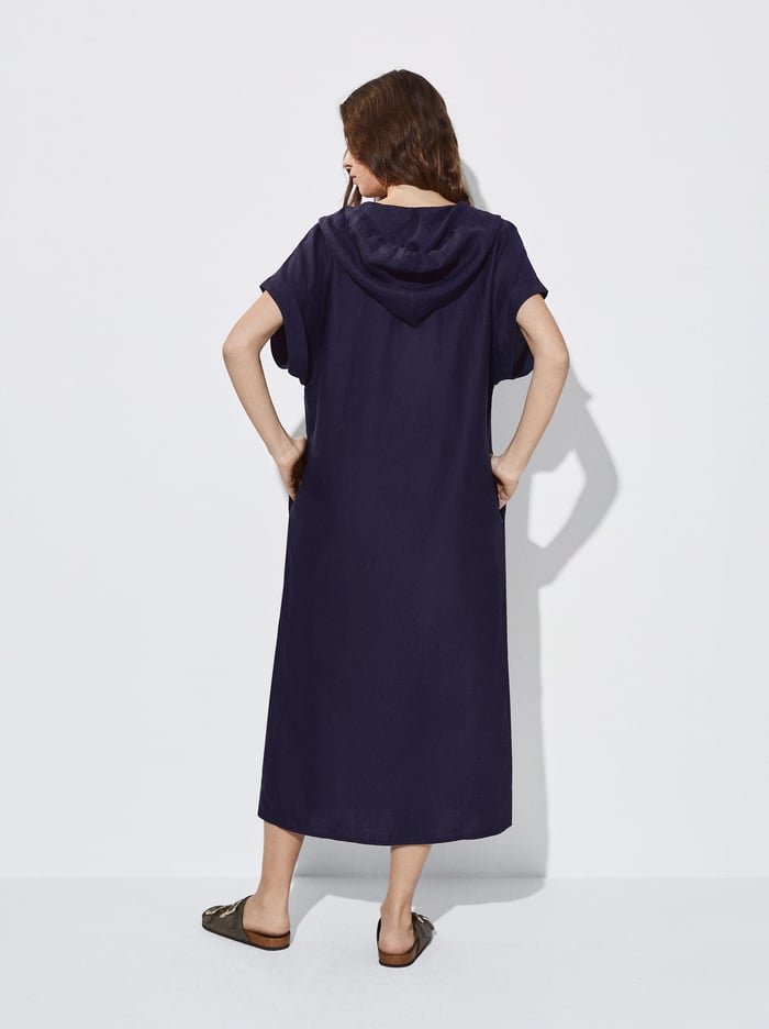 Parfois S Kapucňou Linen Saty Damske Modre | Slovensko-XGNP84517