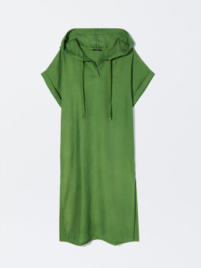 Parfois S Kapucňou Linen Saty Damske Zelene | Slovensko-QHTA86019