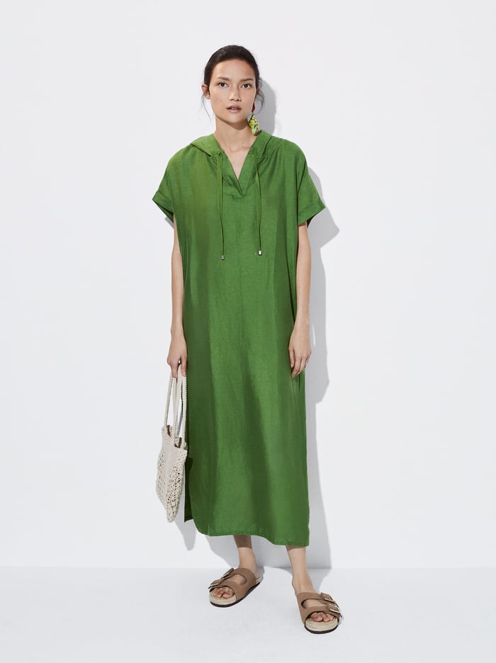 Parfois S Kapucňou Linen Saty Damske Zelene | Slovensko-QHTA86019