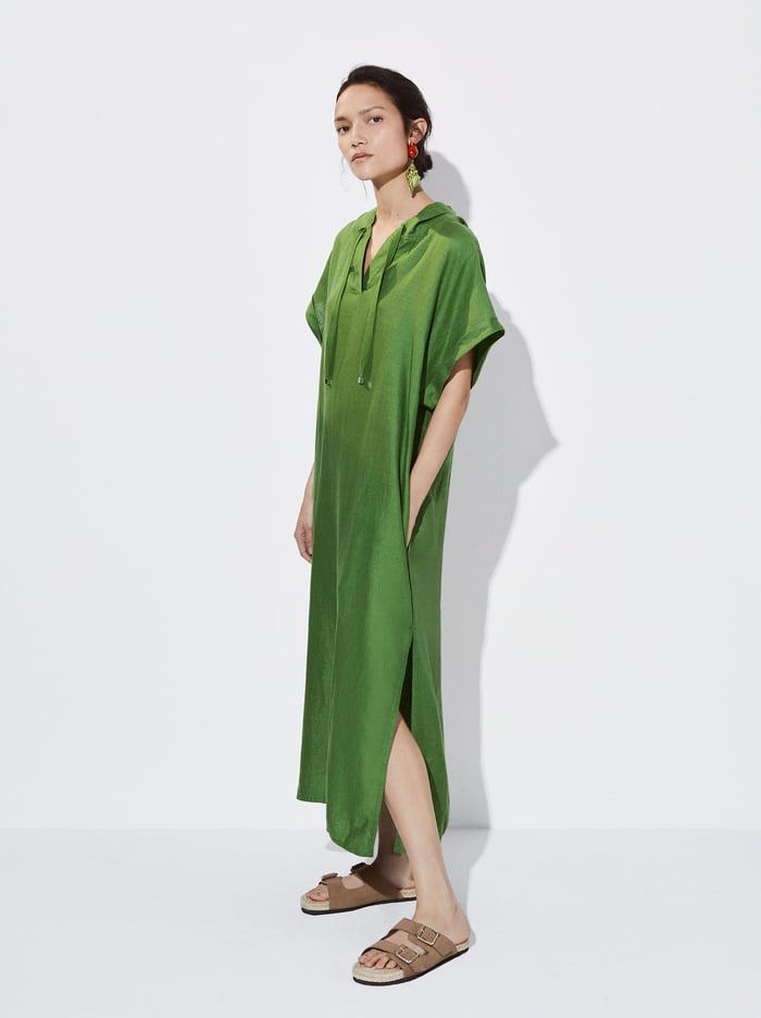 Parfois S Kapucňou Linen Saty Damske Zelene | Slovensko-QHTA86019