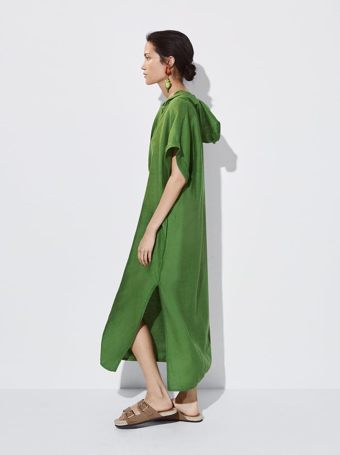 Parfois S Kapucňou Linen Saty Damske Zelene | Slovensko-QHTA86019