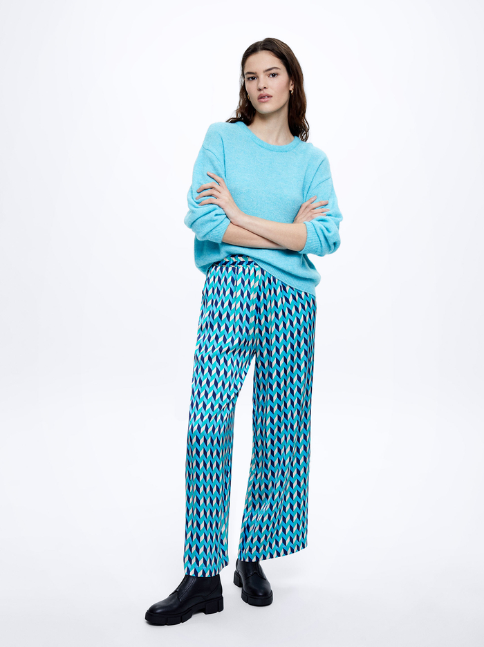 Parfois Satin Printed Nohavice Damske Modre | Slovensko-CBUP27846