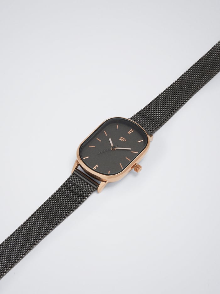 Parfois Stainless Steel Metallic Mesh Remienkove Hodinky Damske Čierne | Slovensko-BIQK03596