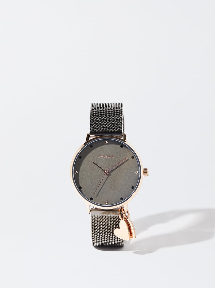 Parfois Stainless Steel With Hearts Hodinky Damske Čierne | Slovensko-HRKA91583