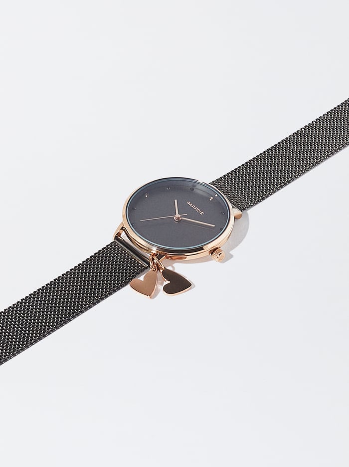 Parfois Stainless Steel With Hearts Hodinky Damske Čierne | Slovensko-HRKA91583