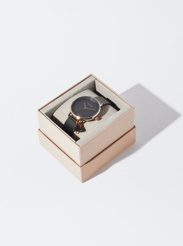 Parfois Stainless Steel With Hearts Hodinky Damske Čierne | Slovensko-HRKA91583