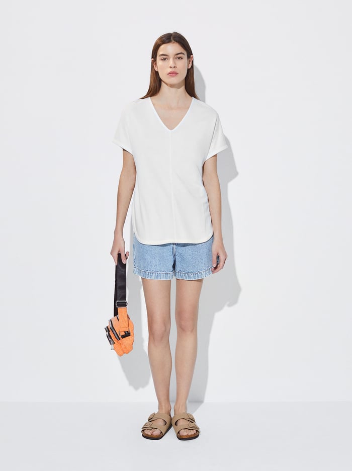 Parfois V-Neck Basic T-Shirts Damske Biele | Slovensko-OJES13092