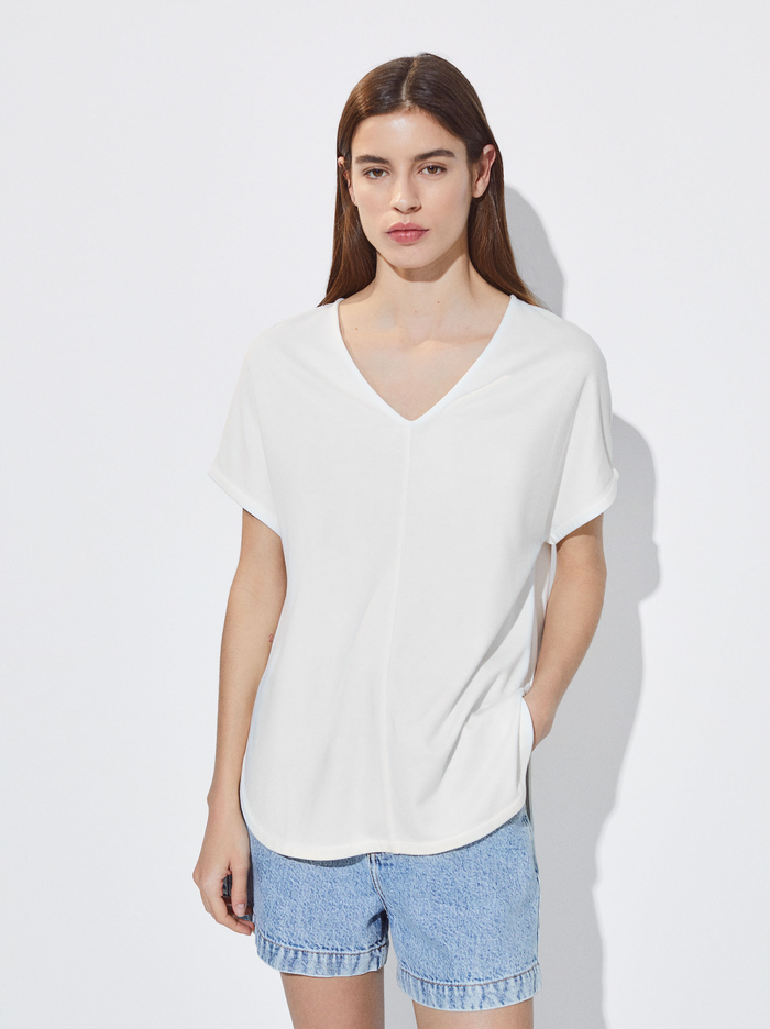 Parfois V-Neck Basic T-Shirts Damske Biele | Slovensko-OJES13092