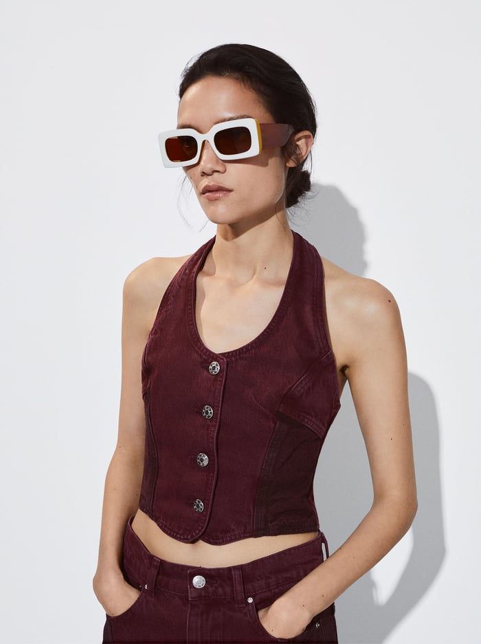 Parfois Color Block Denim Topy Damske Tmavo Červené | Slovensko-CTUE56379