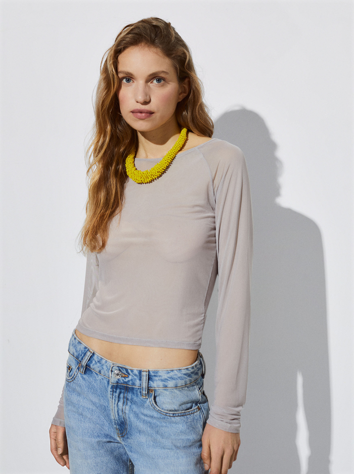 Parfois Online Exclusive - Long Sleeve Mesh Topy Damske Siva | Slovensko-PKYT93680